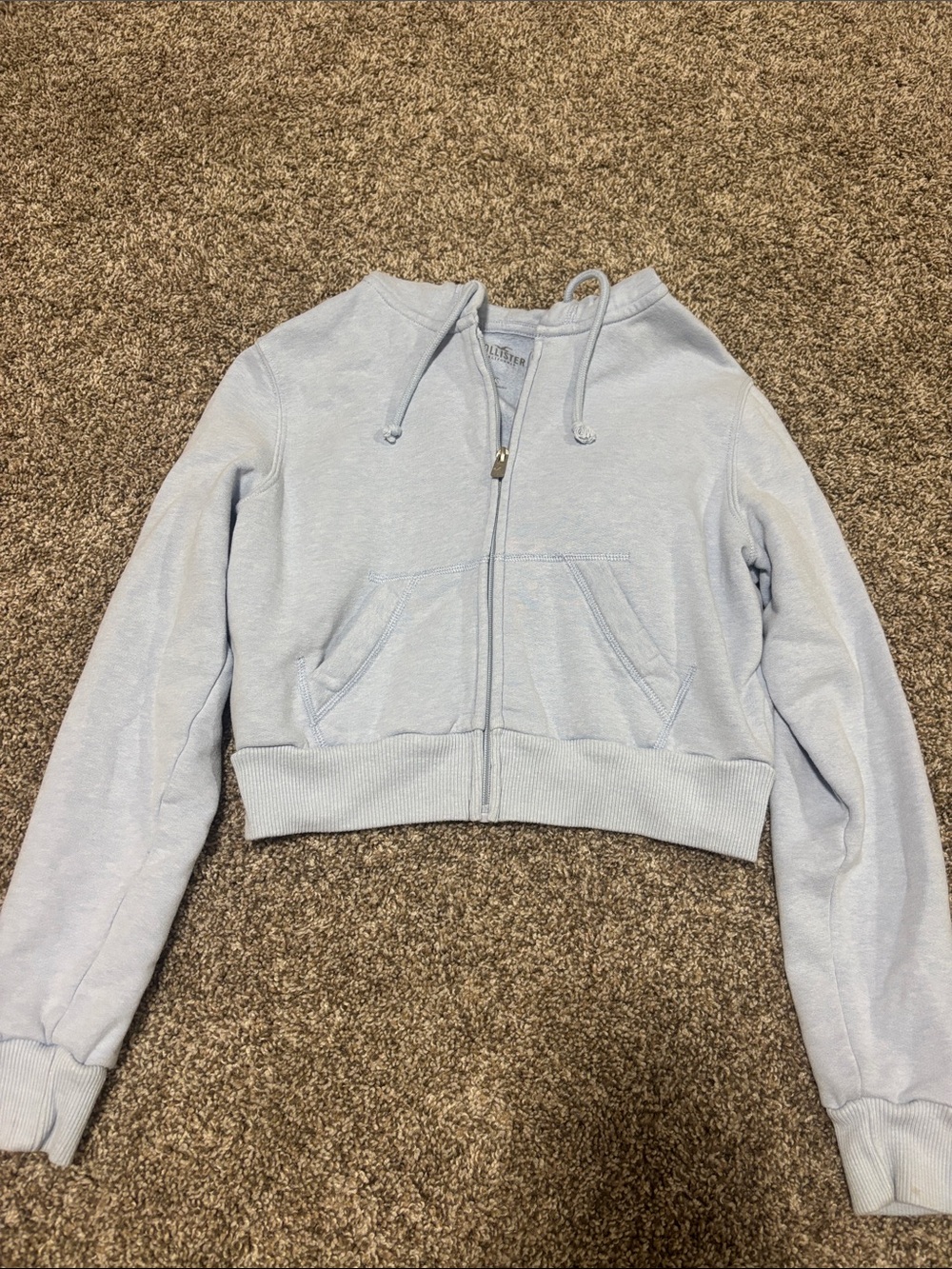 Hollister Light Blue Zip-Up Cropped Hoodie Jacket